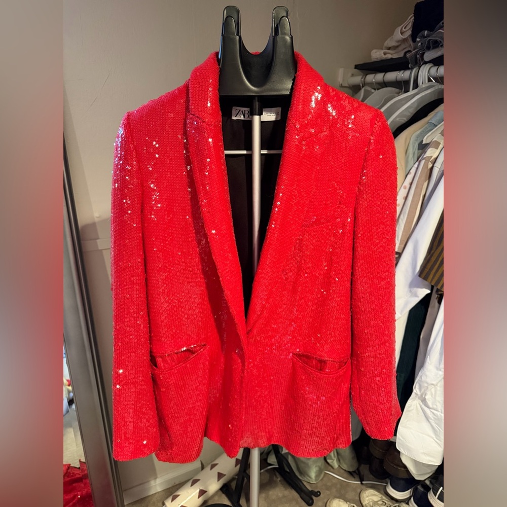 Zara Red Sequin Pantsuit - Picture 3 of 9